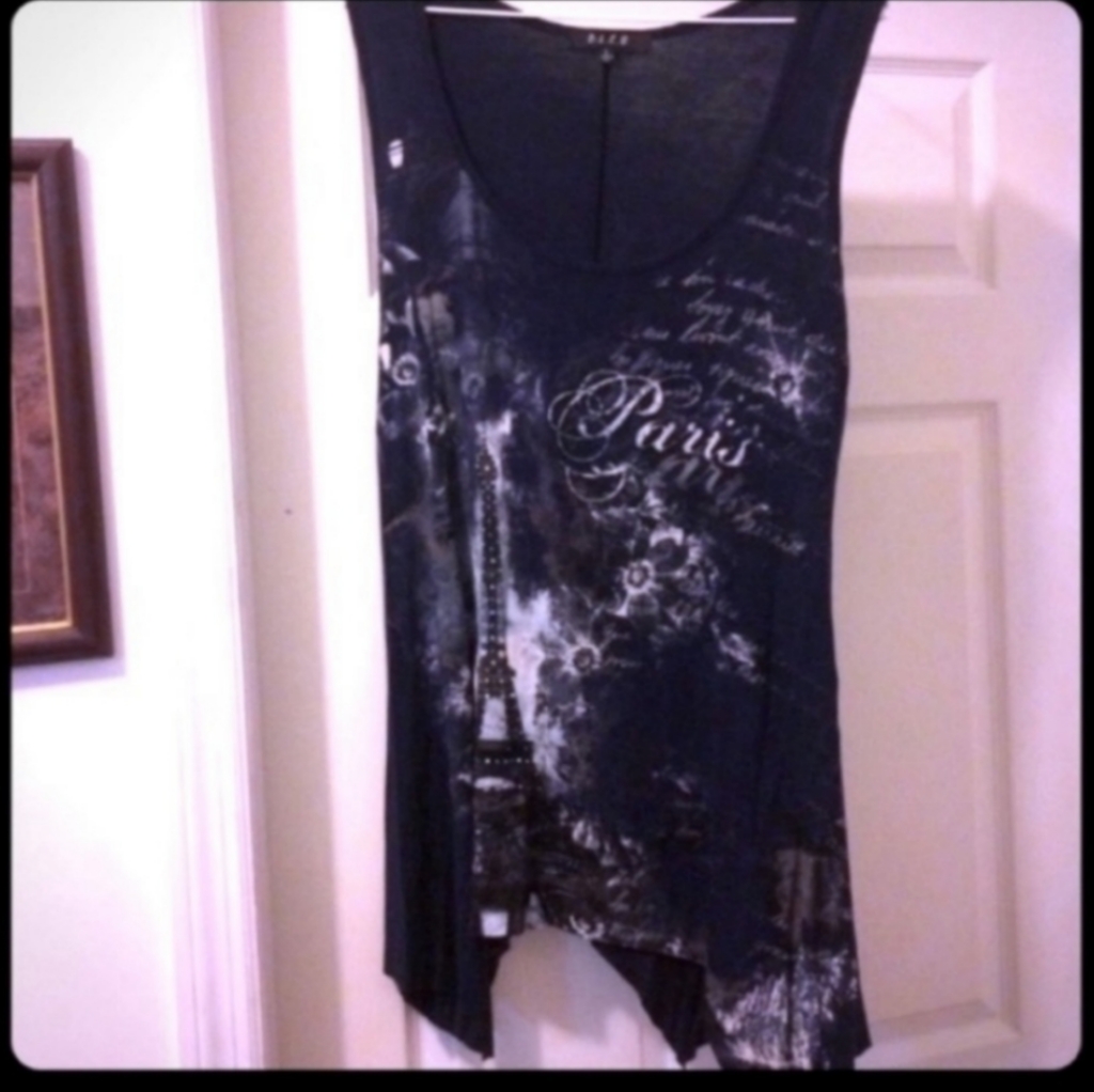 Bleu Brand Paris Inspired Navy Colored Tunic With Asymmetrical Hem